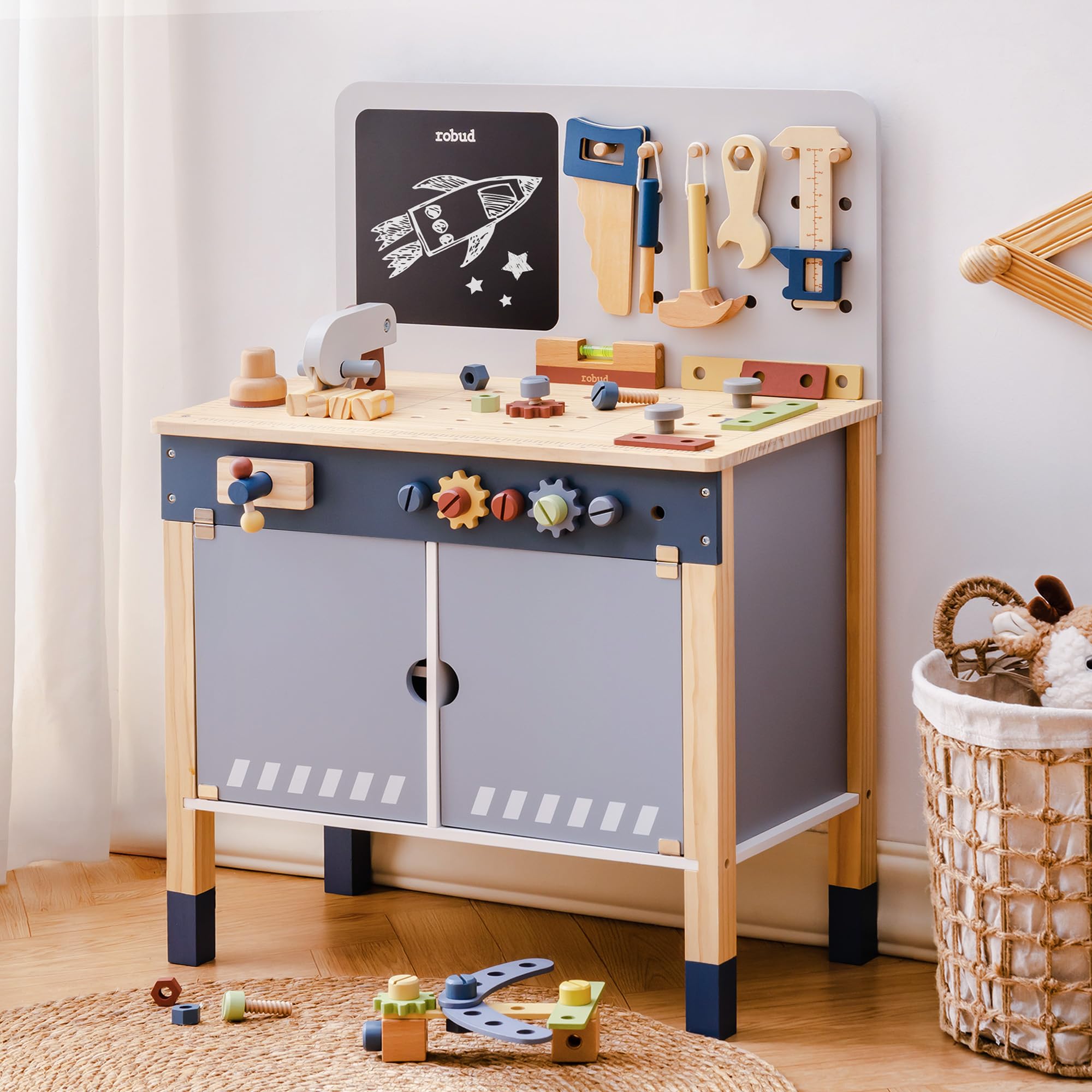 ROBUD Wooden Toy Workbench Pre - Tools Workshop Kids ulasan dan harga