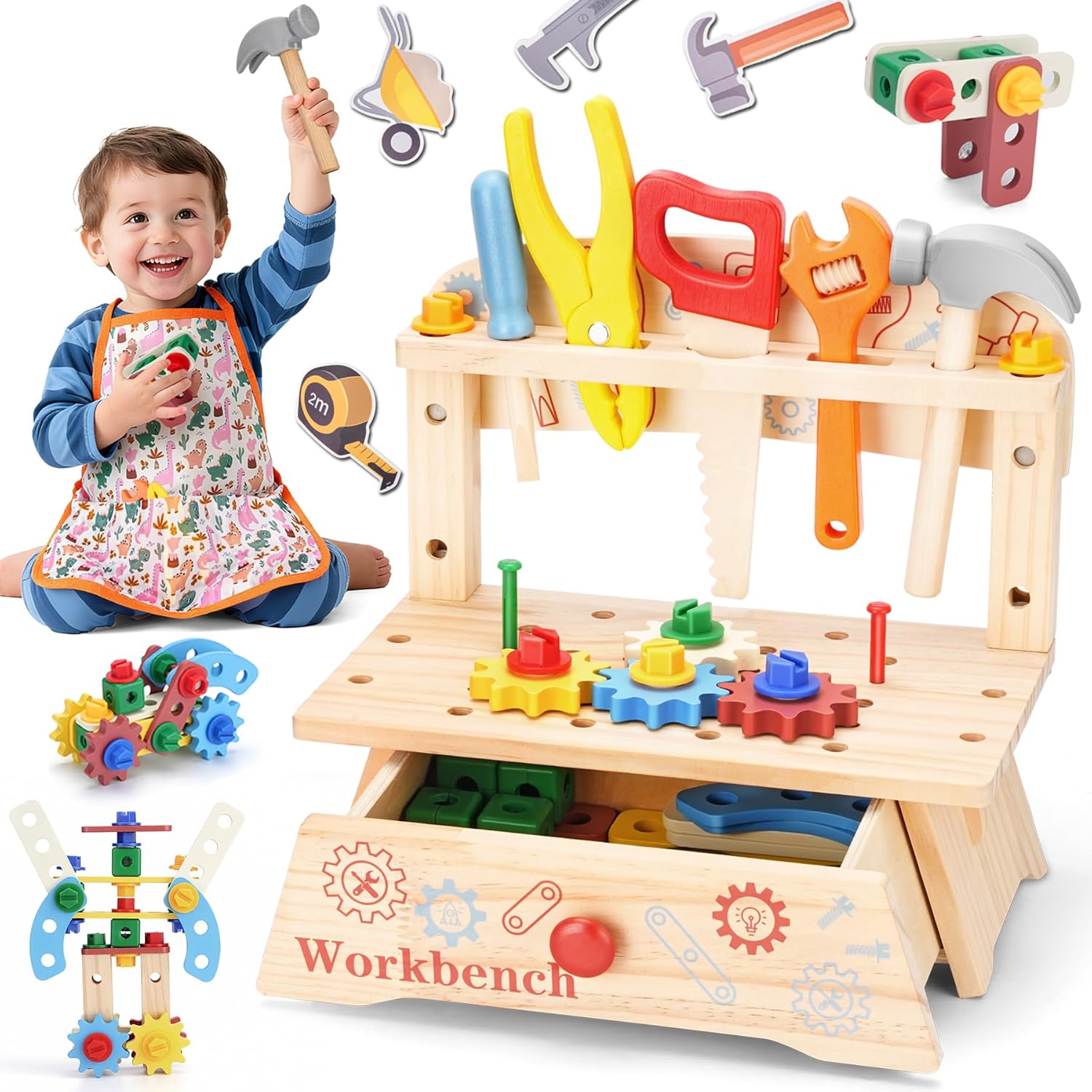 Wooden Tool Bench for Kids,Mon - Workshop Tools Toy ulasan dan harga