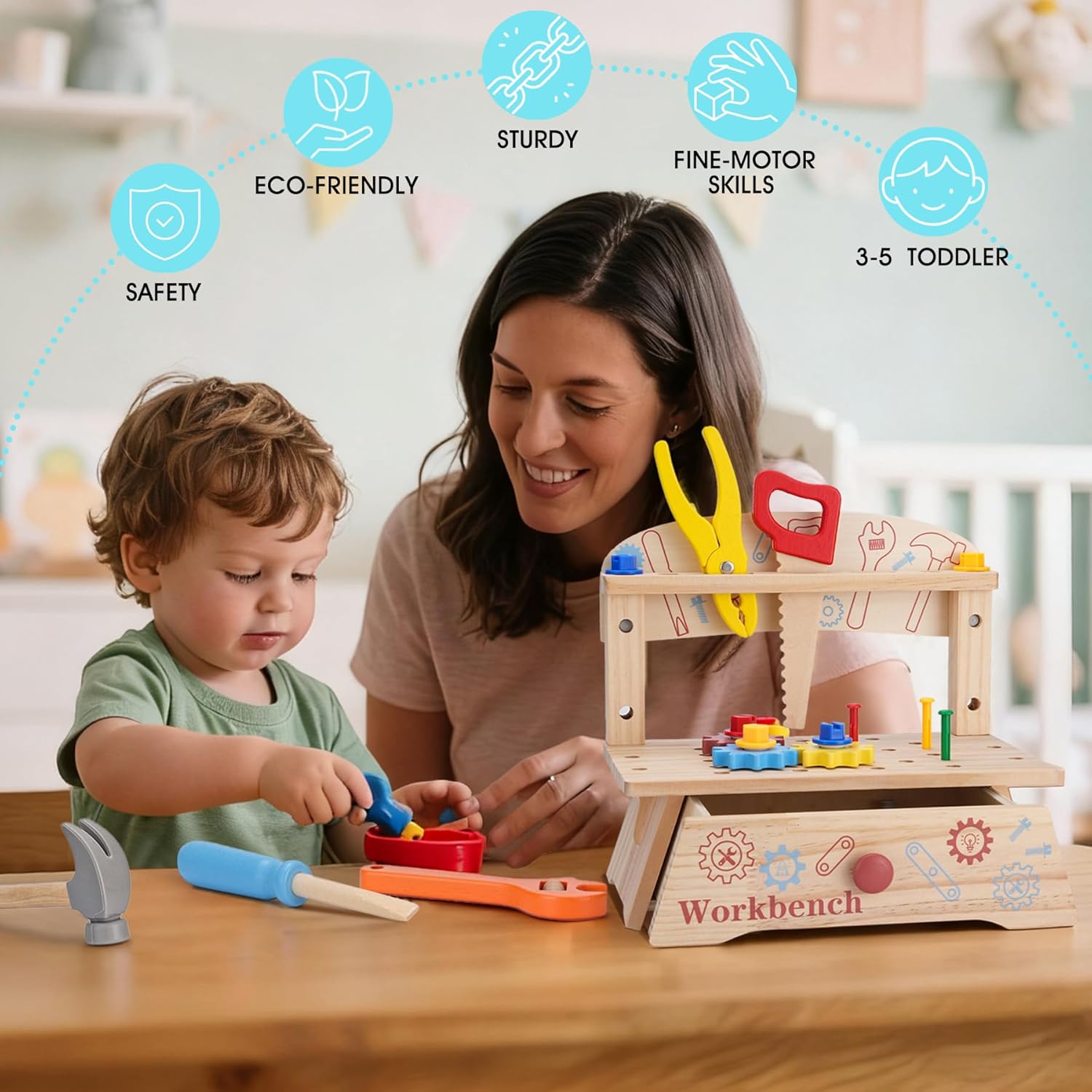 Wooden Tool Bench for Kids,Mon - Workshop Tools Toy ulasan dan harga